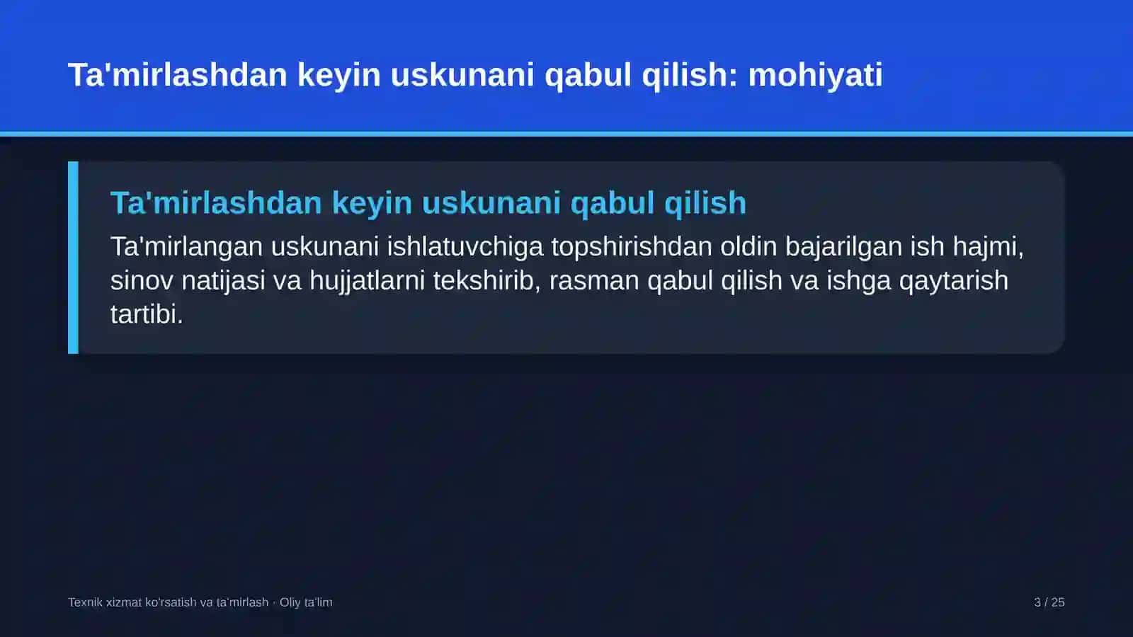suyultirilgan gaz ishlab chiqarishda ta'mirlashdan keyin uskunalarni qabul qilish tartibi 3150 3
