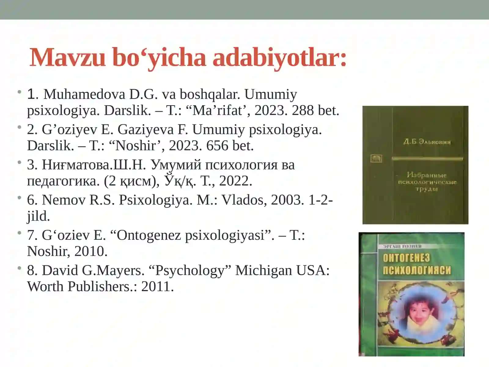 Xotira tushuncha, neyrofiziologik asoslari va bioximik nazariyalari. Xotira jarayonlari va turlari. Kognitiv psixologiyada xotira tadqiqotlari. Xotiraning  rivojlanishi va buzilishi 3