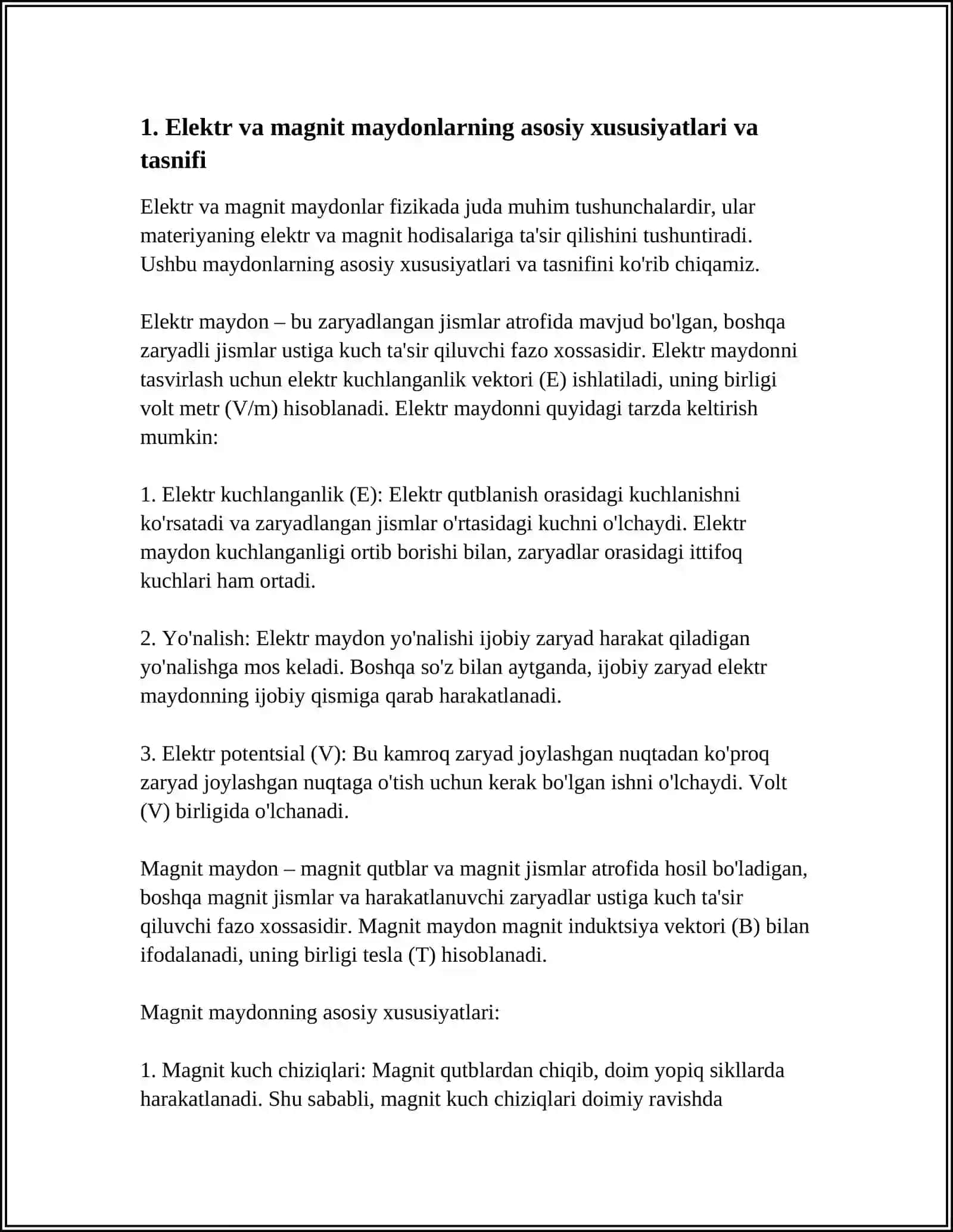 ELEKTR VA MAGNIT MAYDONLARI VA ULARNING TIRIK ORGANIZIMIGA TAʼSIRI 3