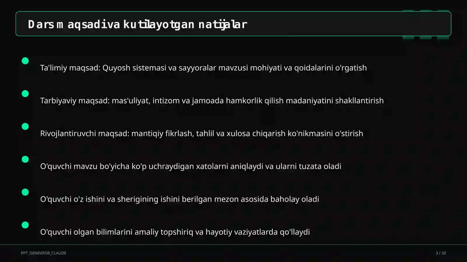 Quyosh sistemasi va sayyoralar (4-sinf) 3