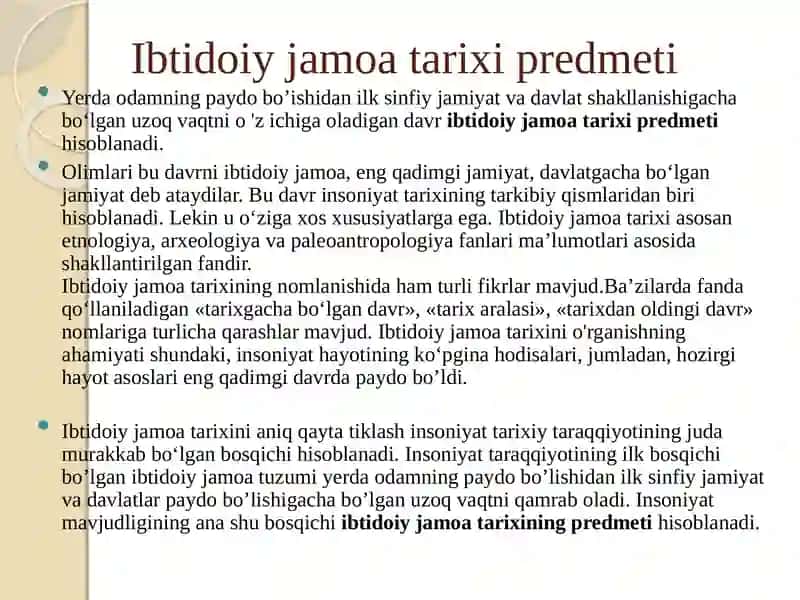 Ibtidoiy jamoa tarixiga kirish 3