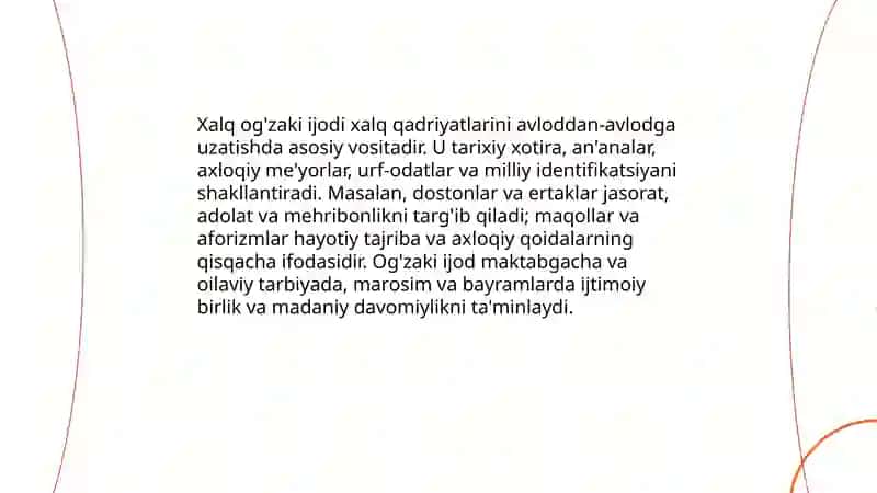 Xalq og'zaki ijodining xalq qadriyatlarining tarkibiy qismi sifatida 3