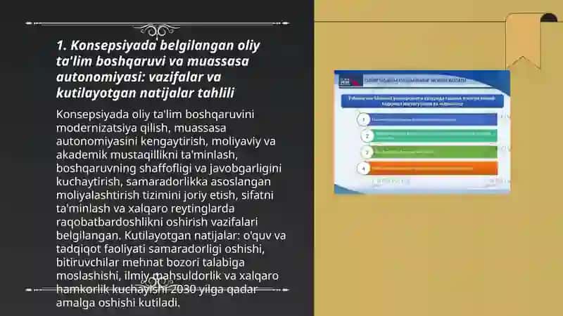 Oʻzbekiston respublikasi oliy ta'lim tizimini 2030 yilgacha rivojlantirish konsepsiyasida belgilangan vazifalar va kutilayotgan natijalar tahlili 3