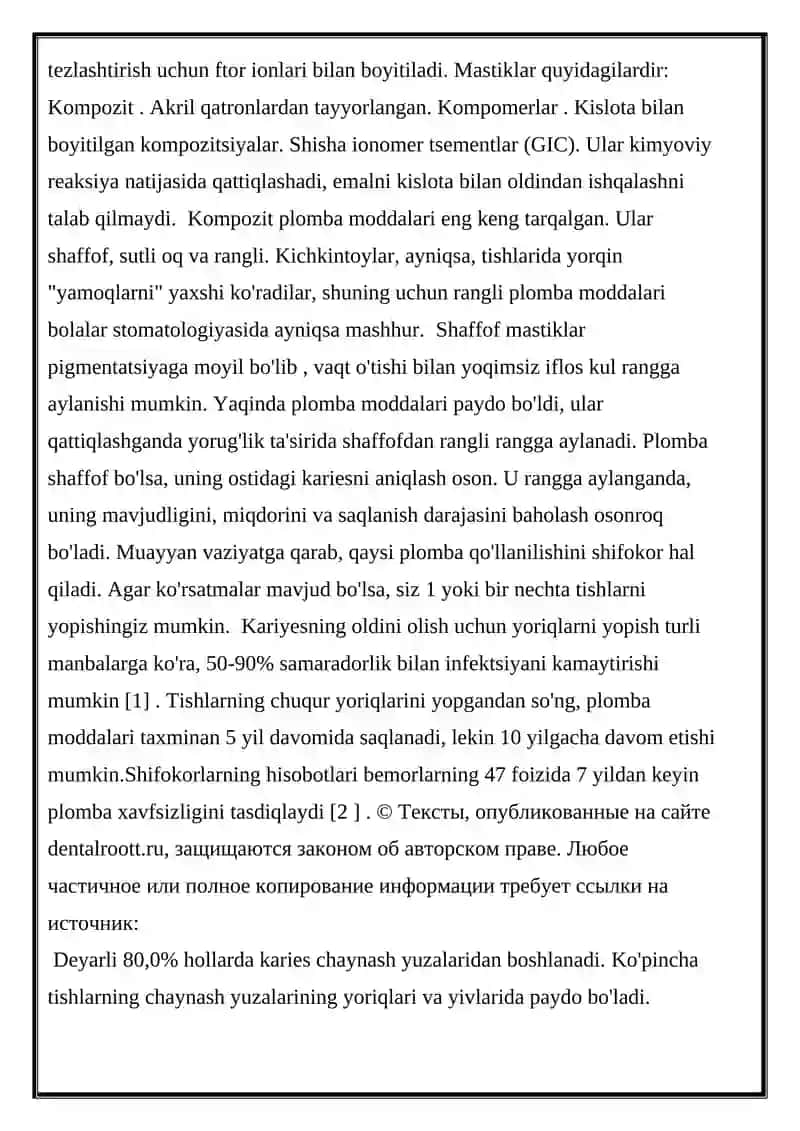 Yoriqlarni yopish - kariesning birlamchi profilaktikasi usuli 3
