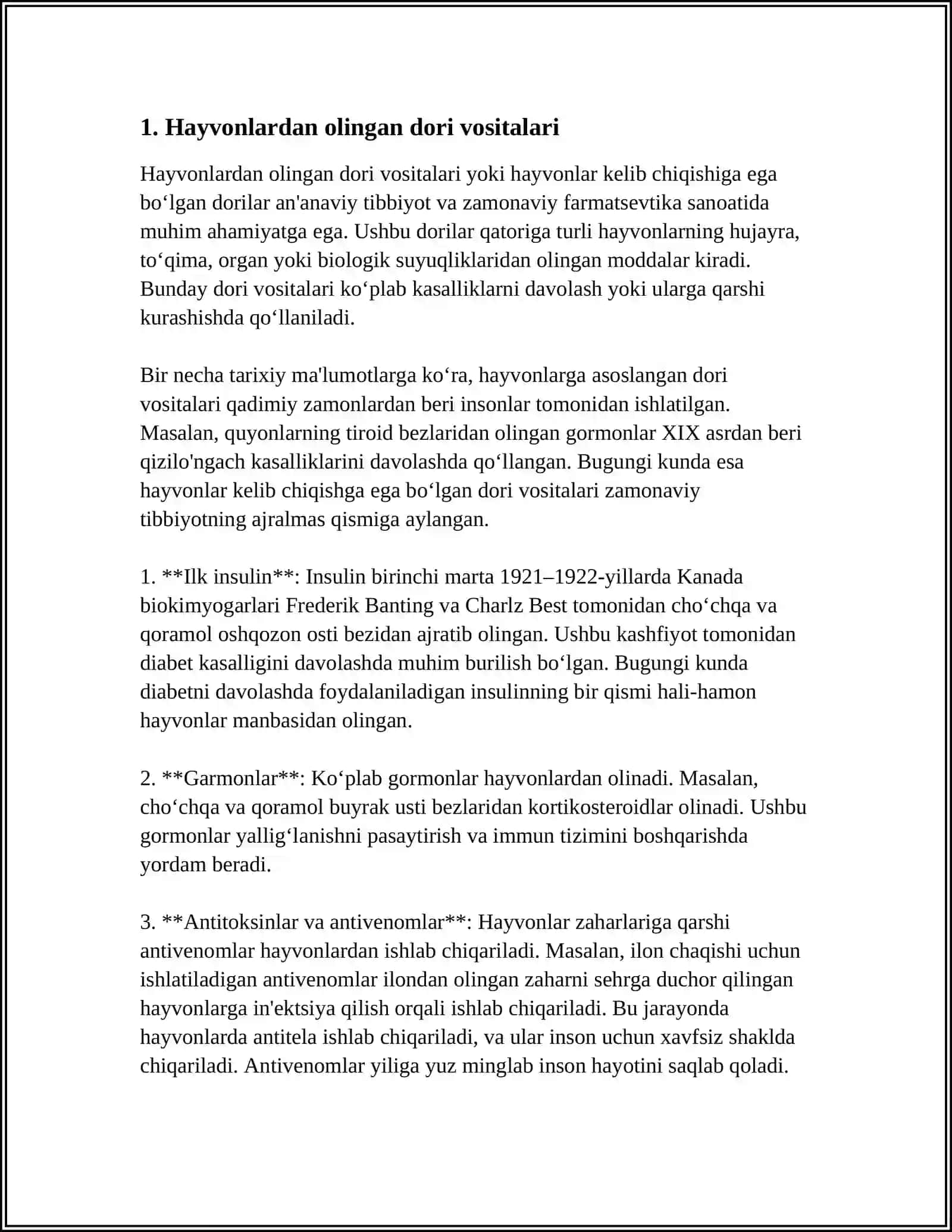 Hayvonlardan olingan dori vositalari 3