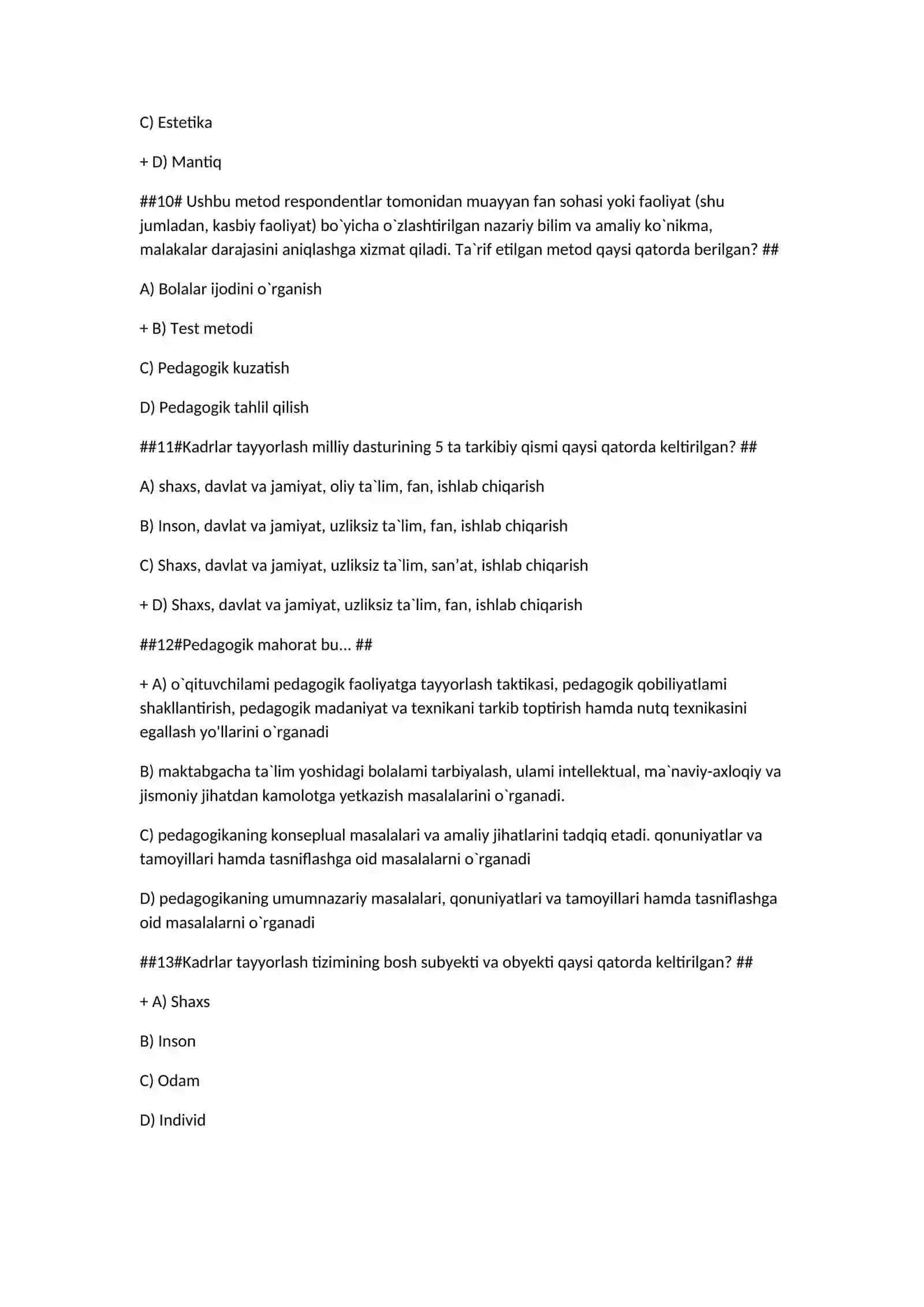 Umumiy pedagogika fanidan test savollari 3