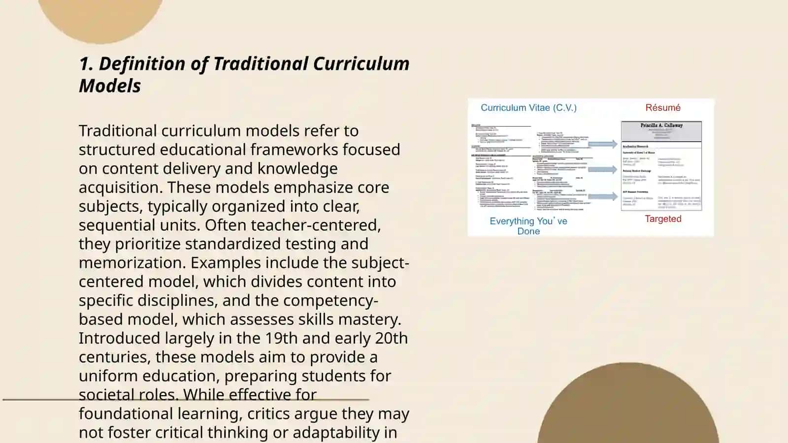 Traditional Curriculum Models VS. Functional Curriculum Models 3