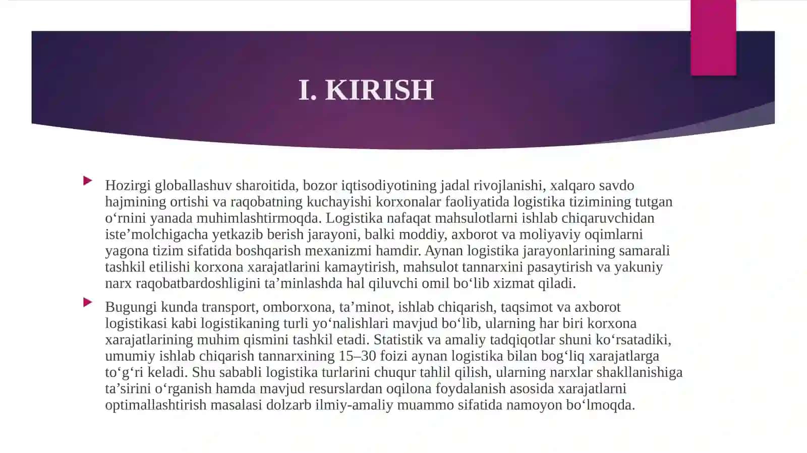 Logistika Turlarini Tahlil Qilish Narxlari va Xarajatlarni Optimallashtirish 3