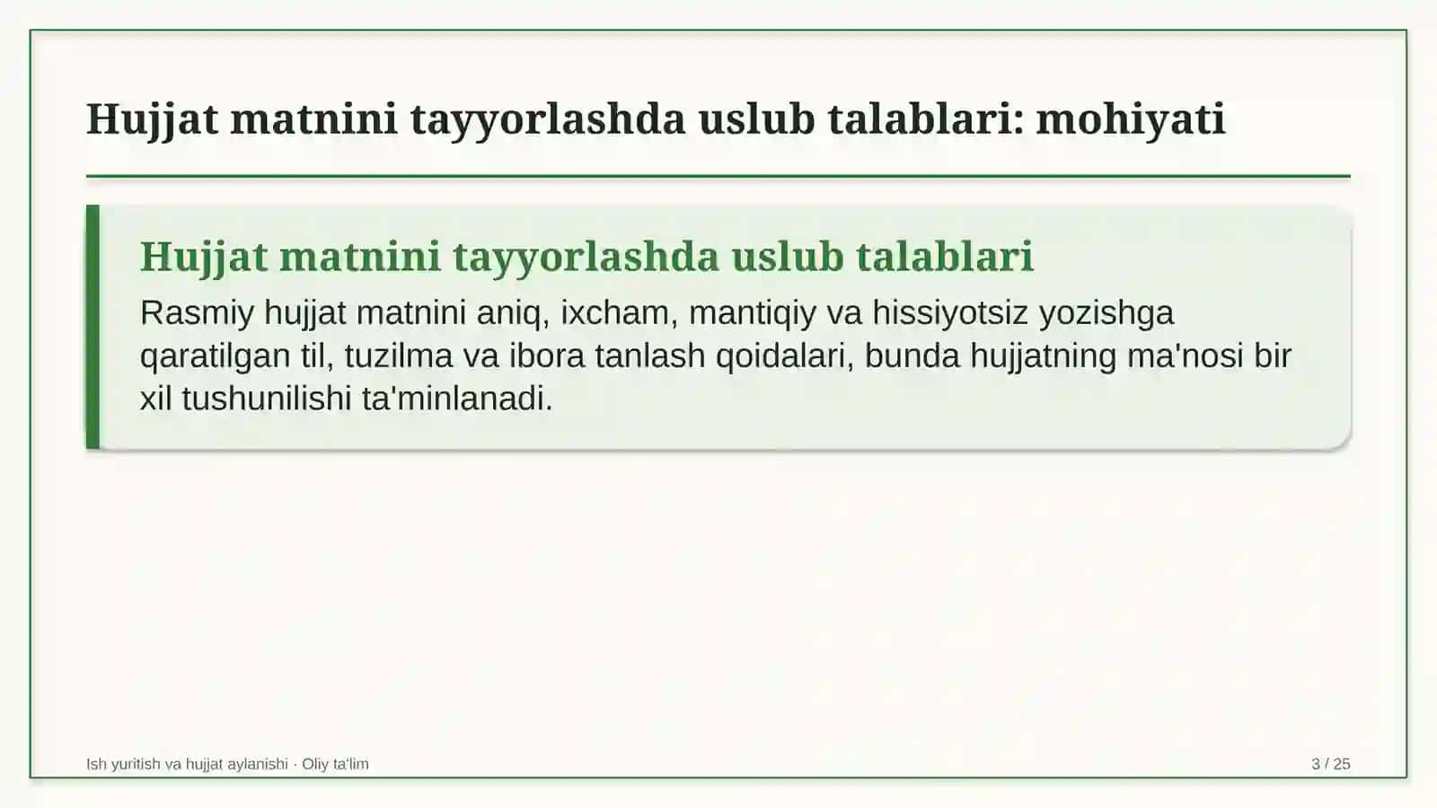 ISH YURITISH VA HUJJAT AYLANISHI · OLIY TA'LIM 3