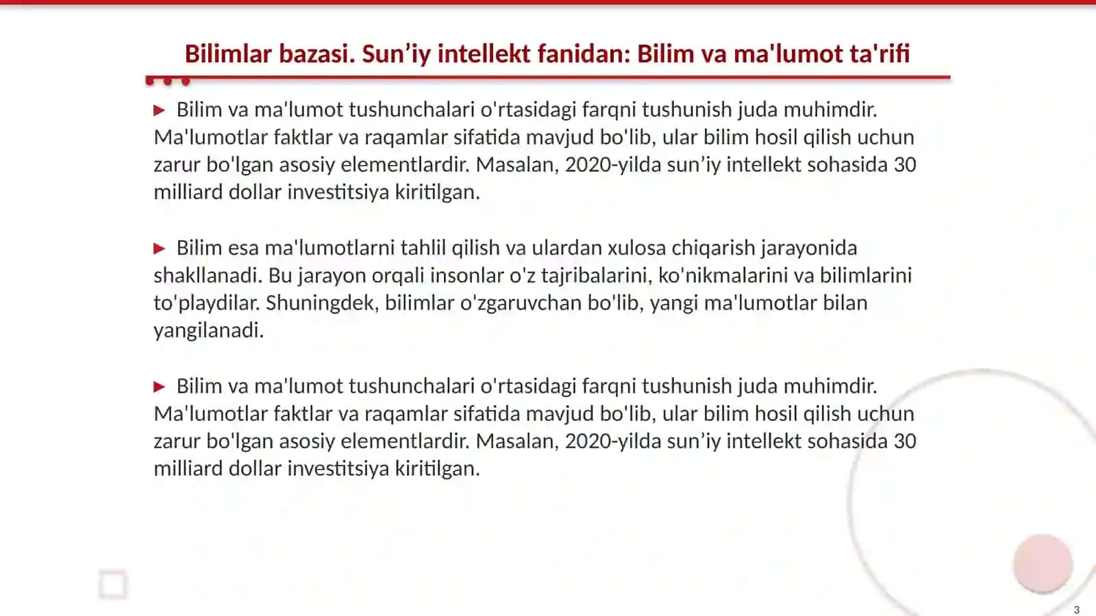 Bilimlar bazasi. Sunʼiy intellekt fanidan 3