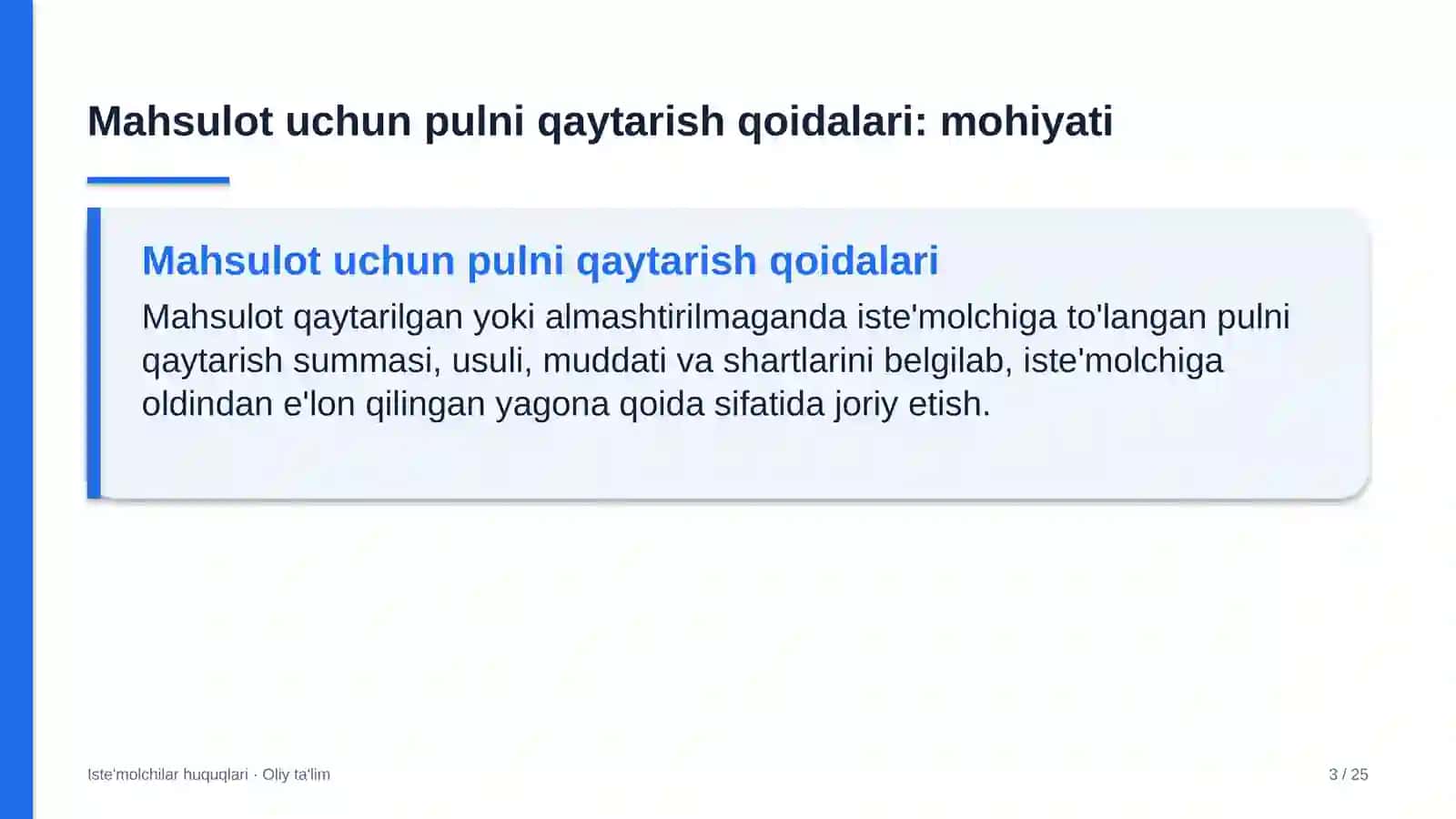 Iste'molchilar huquqlari · Oliy ta'lim 3
