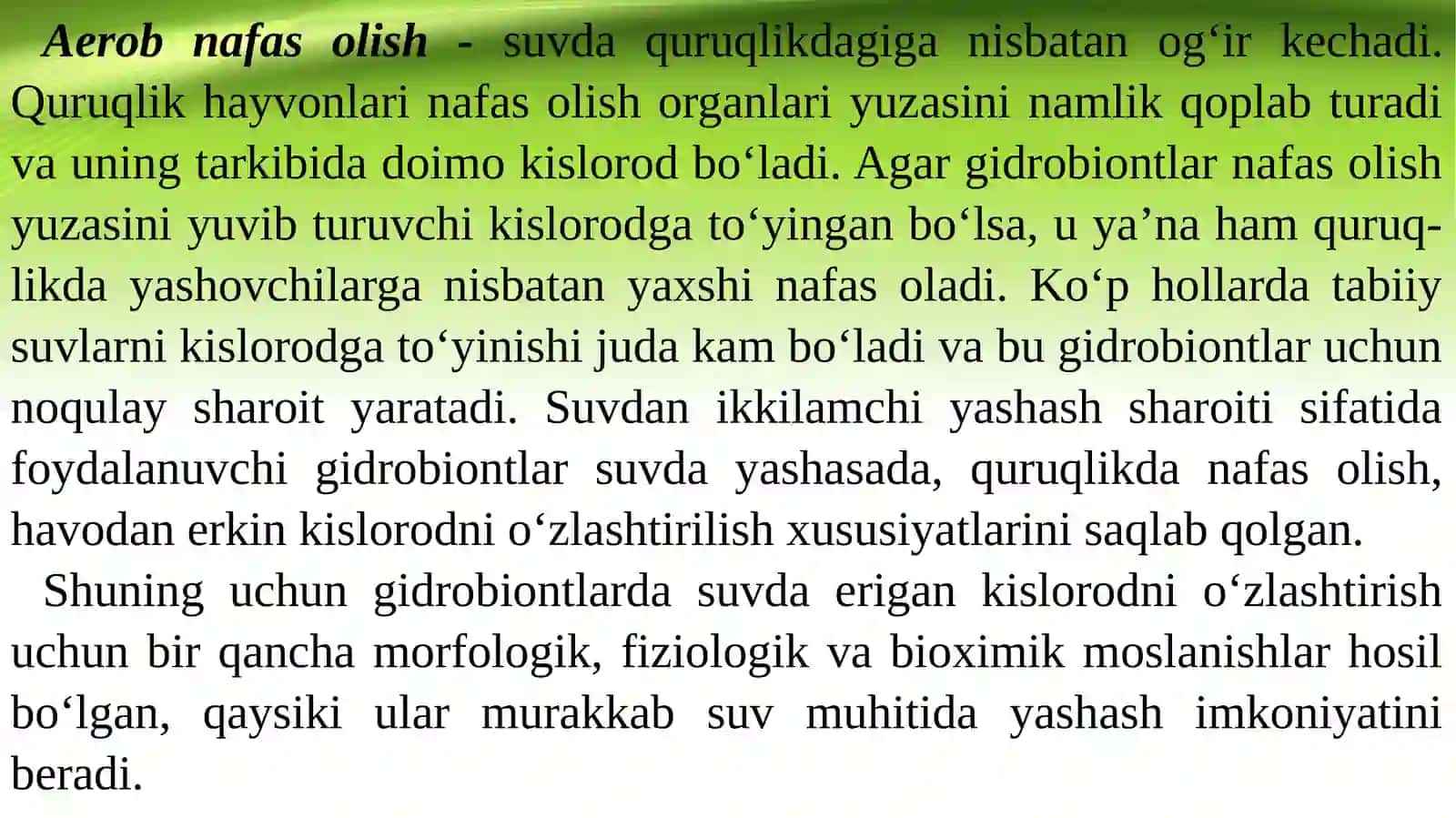 GIDROBIONTLAR HAYOT FAOLIYATINING EKOLOGIK ASOSLARI GIDROBIONTLAR NAFAS OLISHI 3