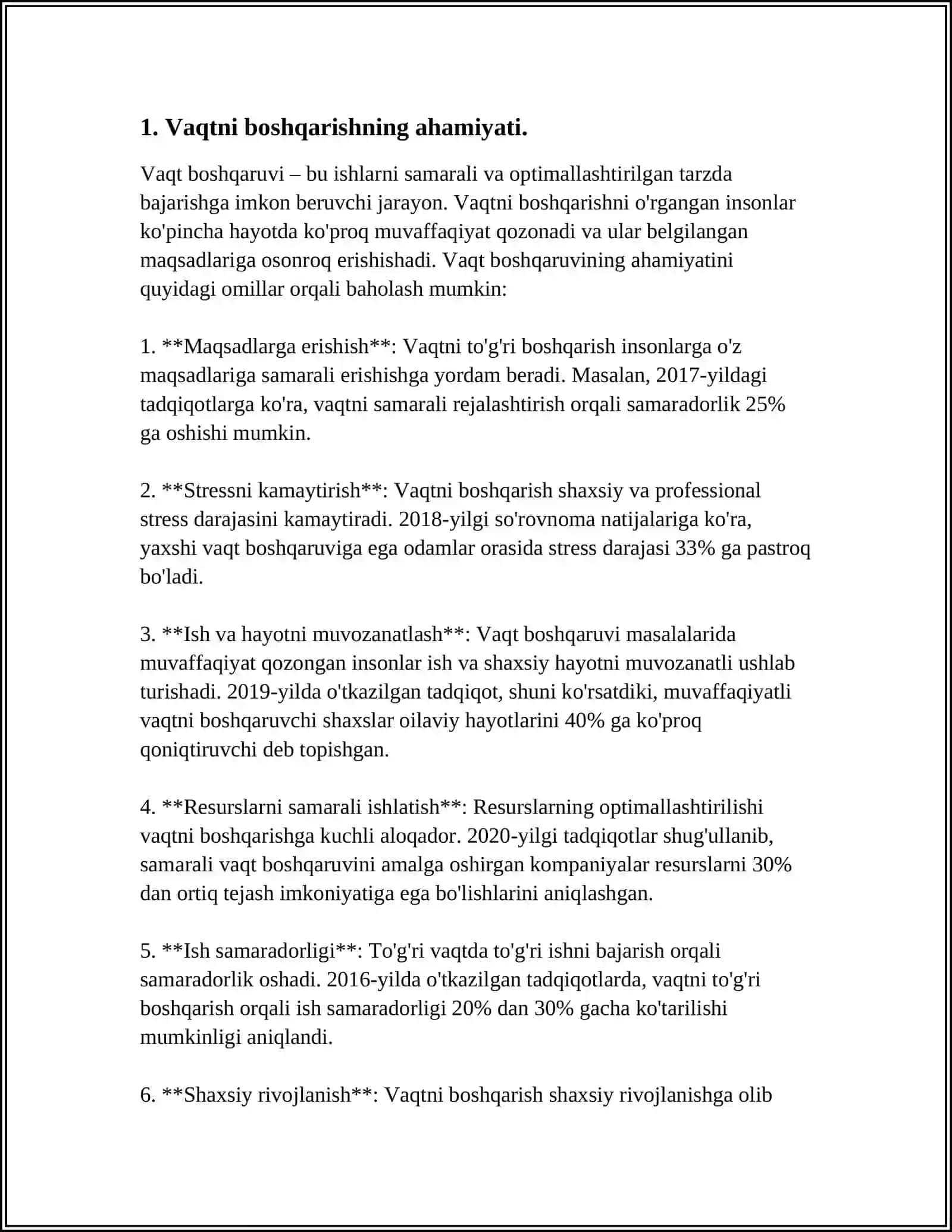 BOSHQARUV MEHNATINI TASHKIL ETISHDA VAQTNI BOSHQARISH BO'YICHA JAHON TAJRIBASI 3