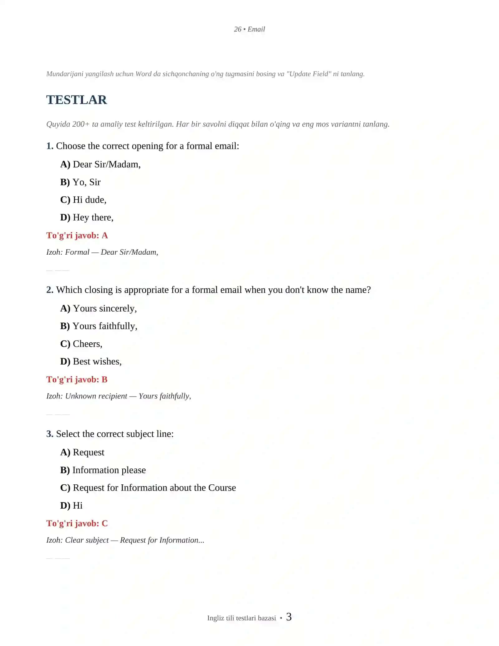 INGLIZ TILI EMAIL & LETTER WRITING 3