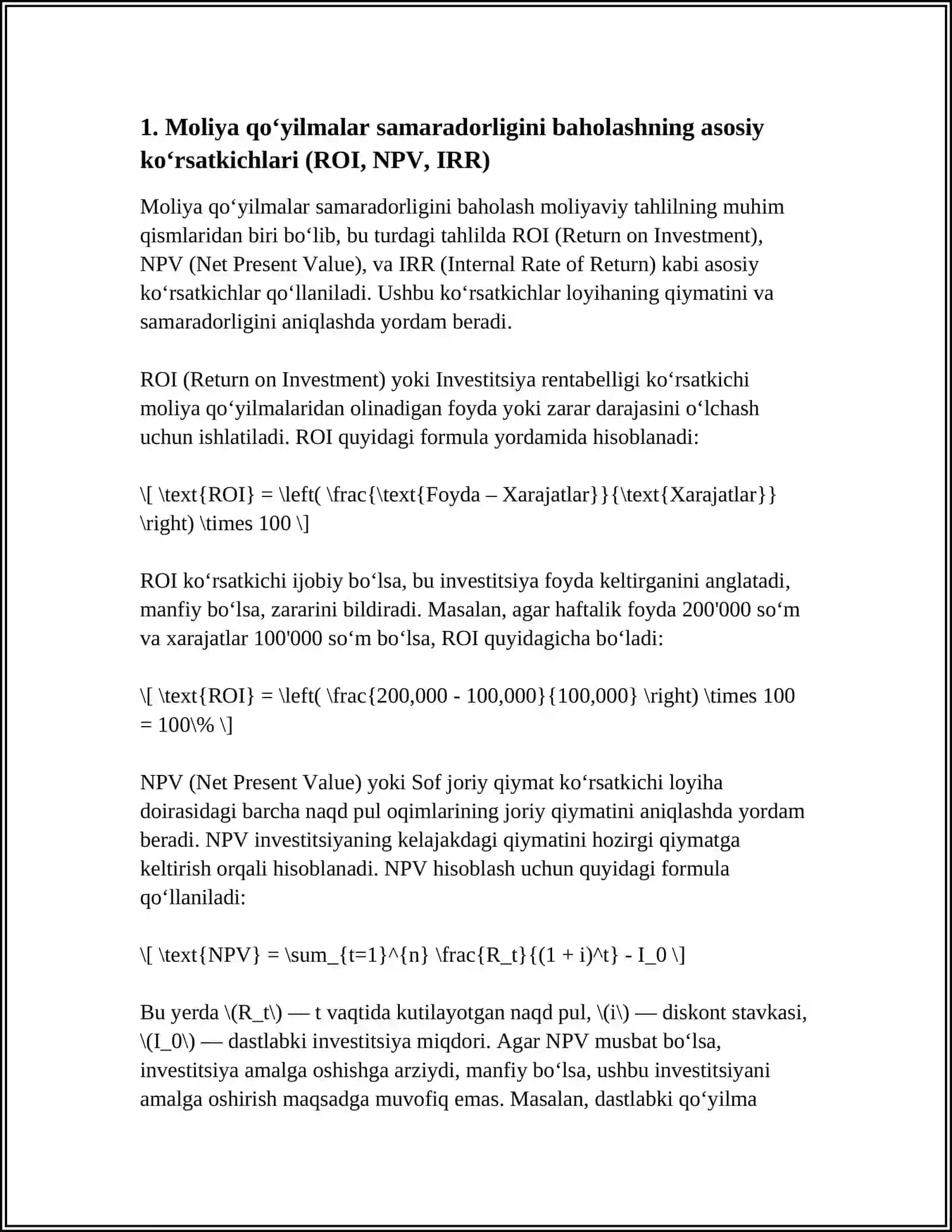 Moliyaviy Qo'yilmalar Samaradorligi Tahlili 3
