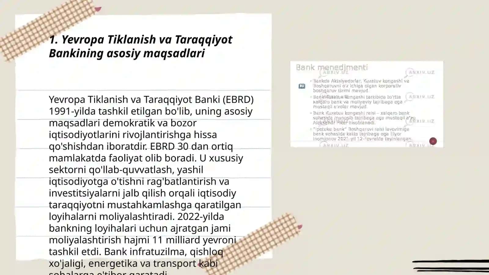 Yevropa Tiklanish va Taraqqiyot Bankining vazifalari 3