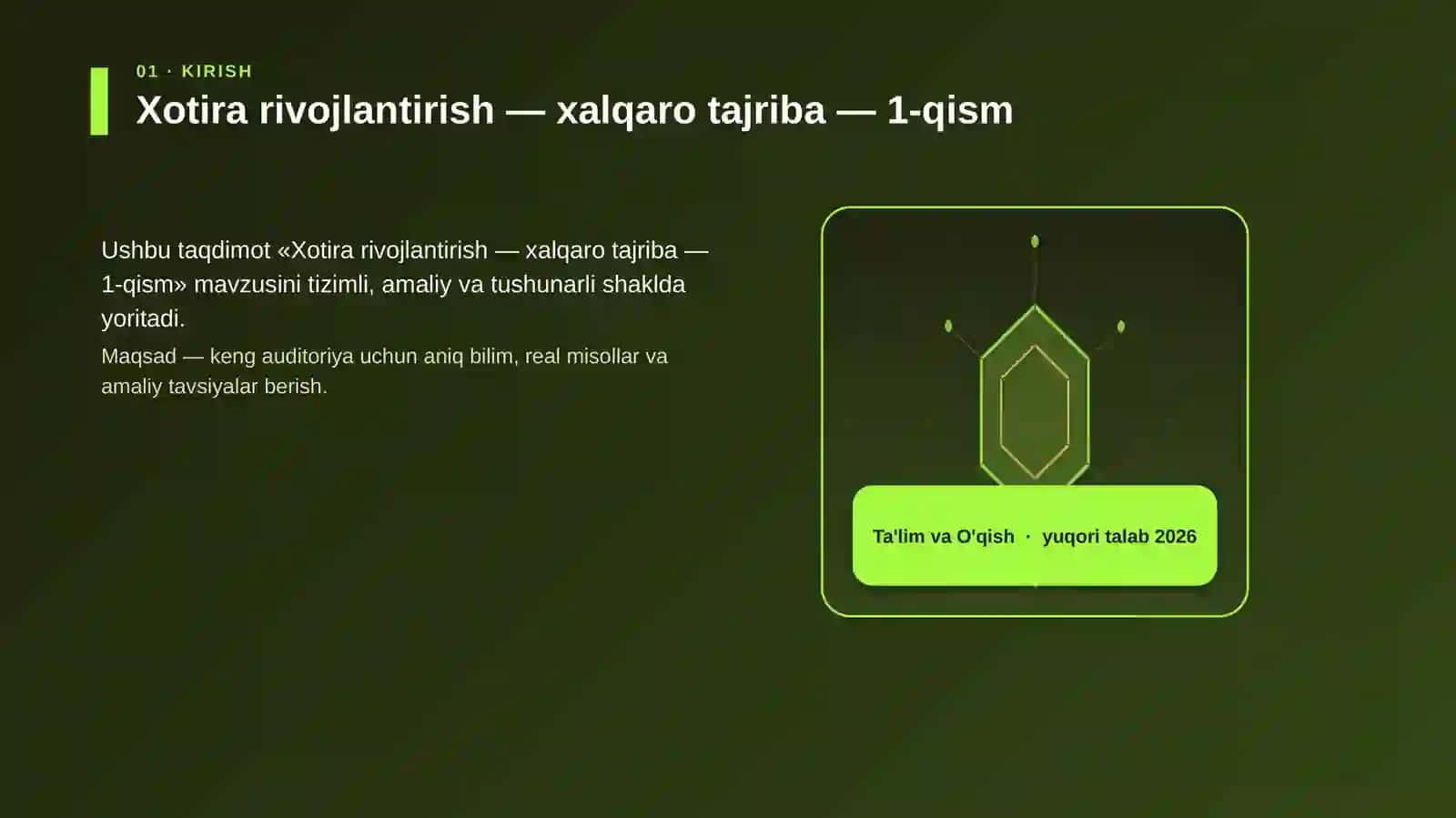 Xotira rivojlantirish — xalqaro tajriba — 1-qism 3