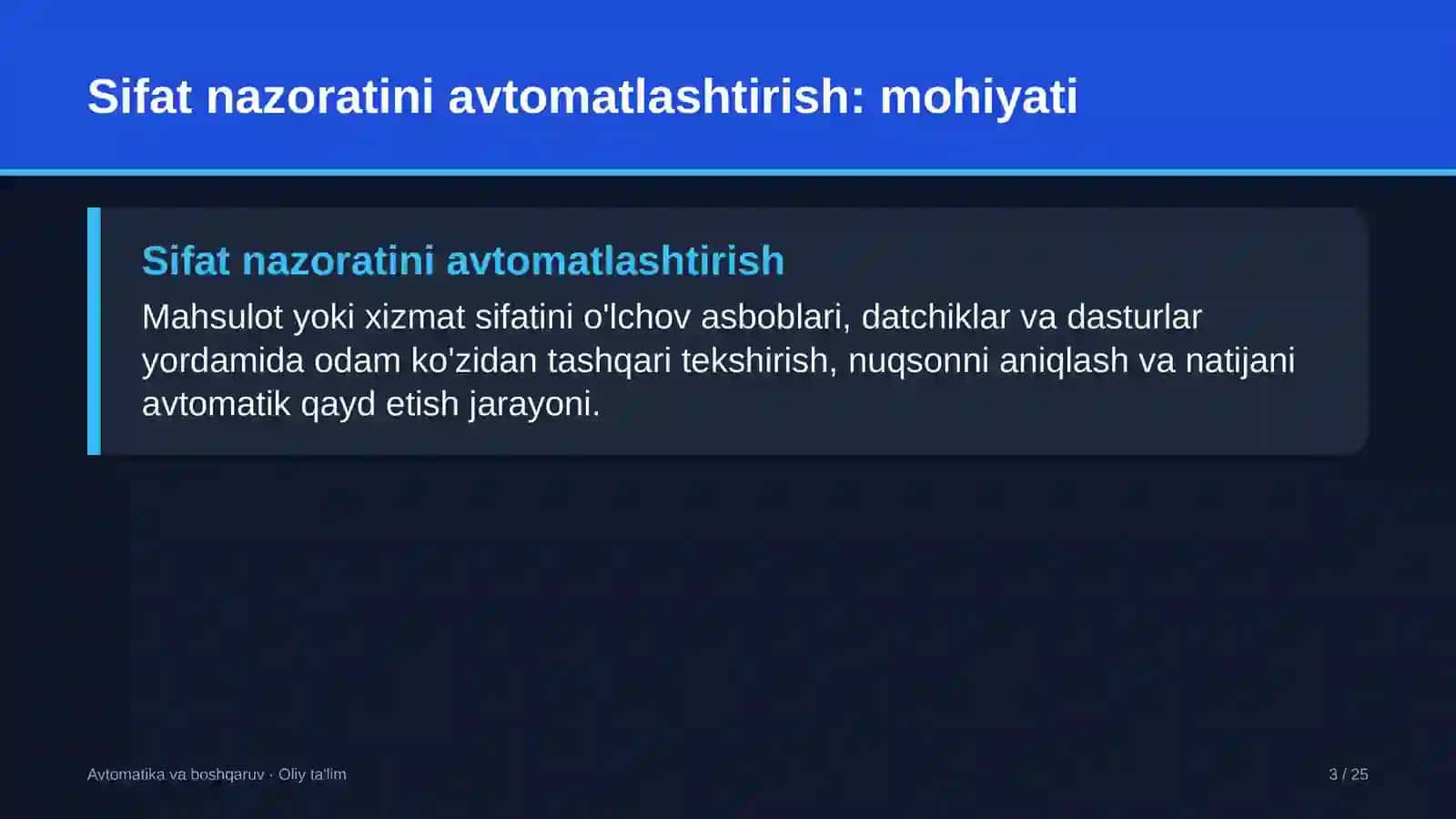 Ko'ngilochar markazlarda sifat nazoratini avtomatlashtirish 3