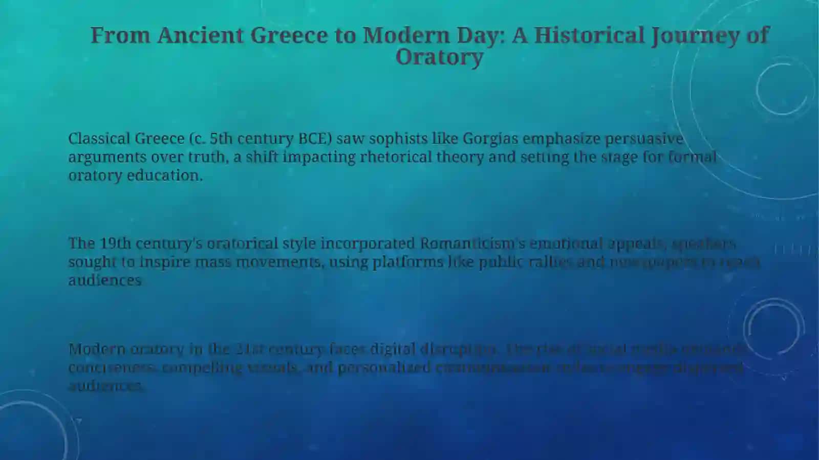 The history and stages of development of oratory 3