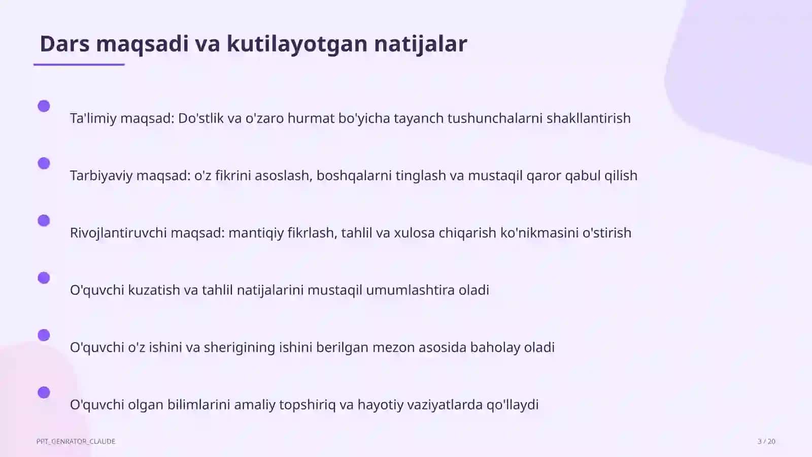 Sinf soati va tarbiyaviy tadbirlar (1–11) 3