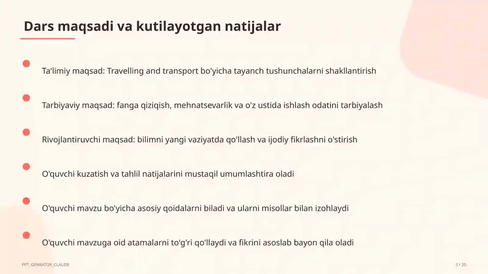 Travelling and transport (6-sinf) Ingliz tili (1-11) — metodik birlashma uchun 3