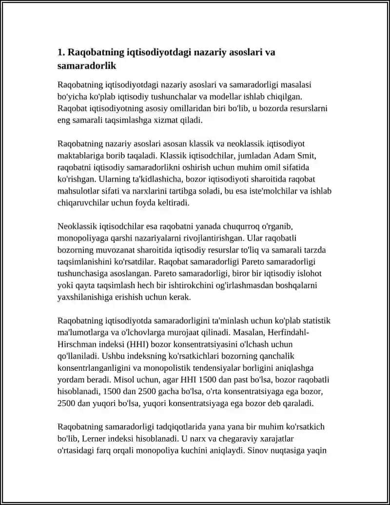 Raqobatning iqtisodiyotdagi ahamiyati va samaradorlikka ta'siri 3