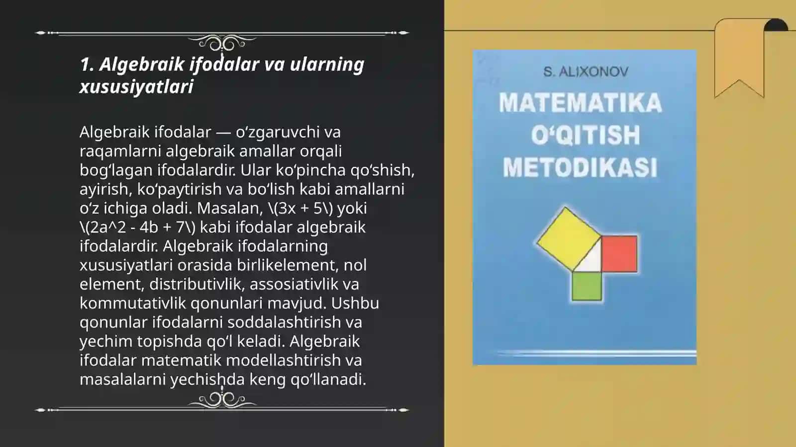 Algebraik materialni oʻrgatish metodikasi 3