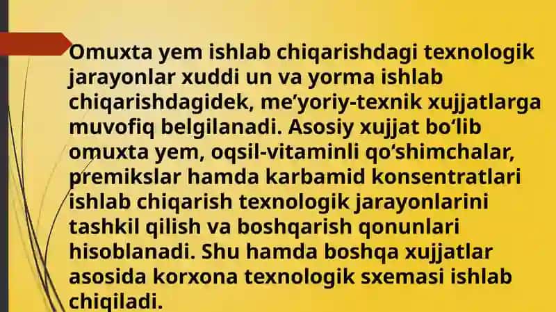 Omuxta yem korxonasida texnologik jarayonlarning sxemasini tuzish. 3