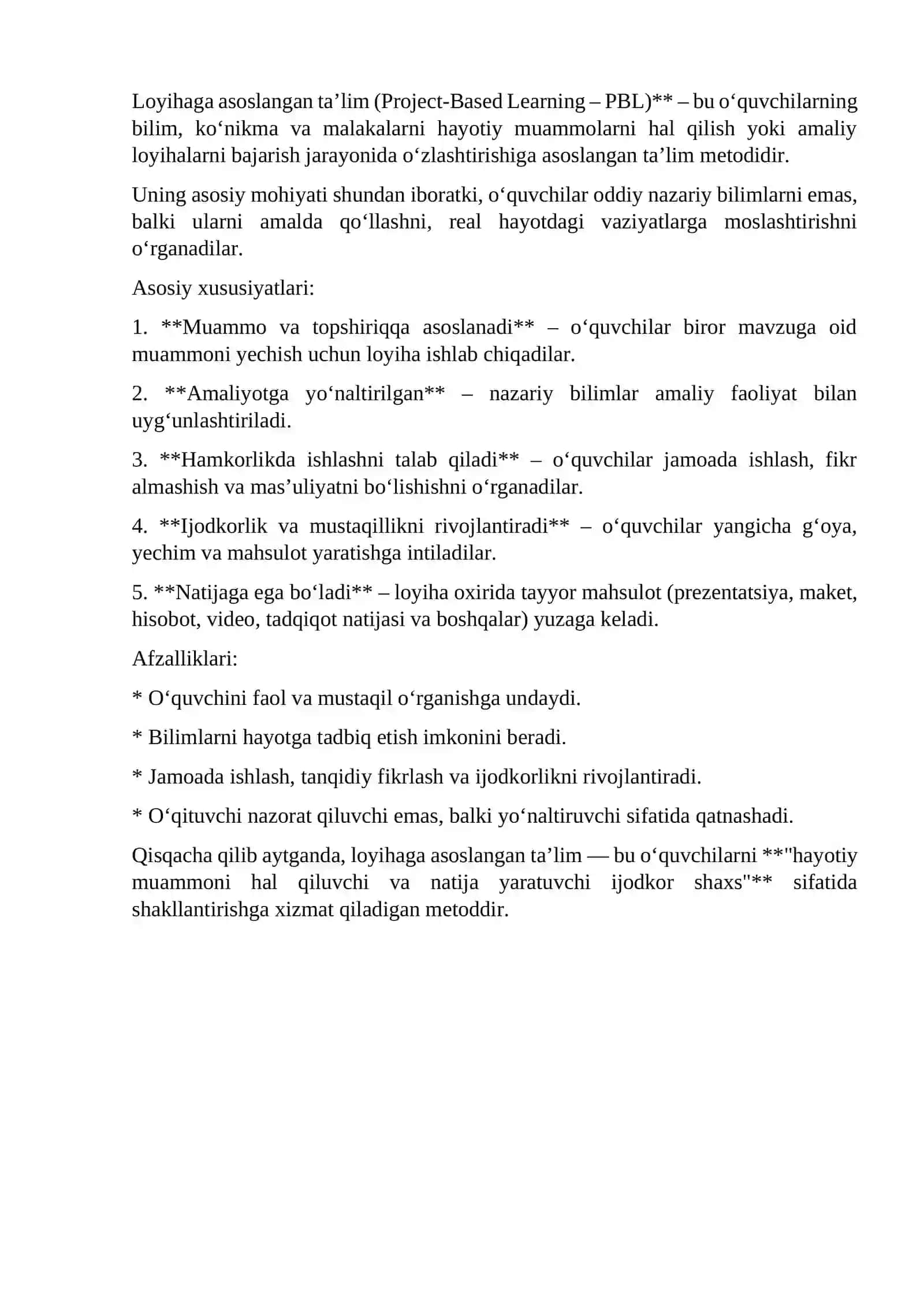 Loyihaga asoslangan ta’limi yondashuvi asosida tasviriy san’at va chizmachilik darslarini tashkil qilish (Loyihani baholash mezonlari) 3