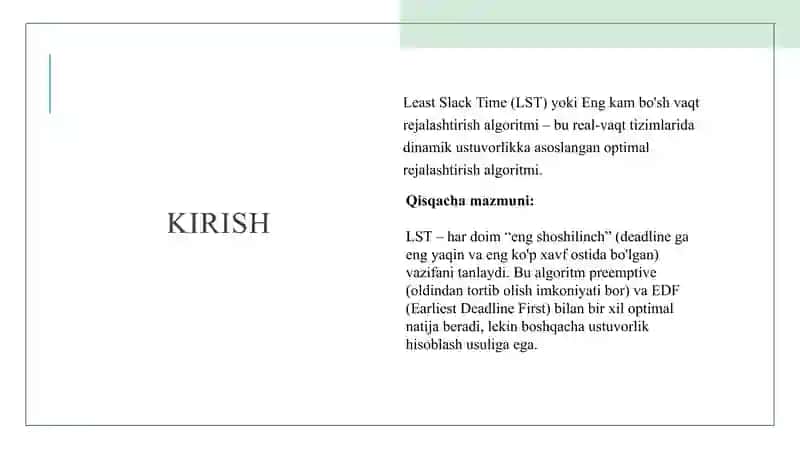 Least Slack Time (LST) rejalashtirish algoritmi 3