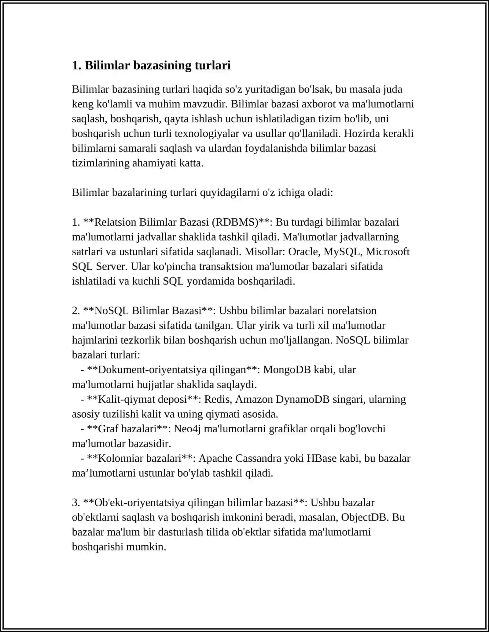 BILIMLAR BAZASI VA BILIMLARNI NAMOYISH QILISH MODELLARI 3