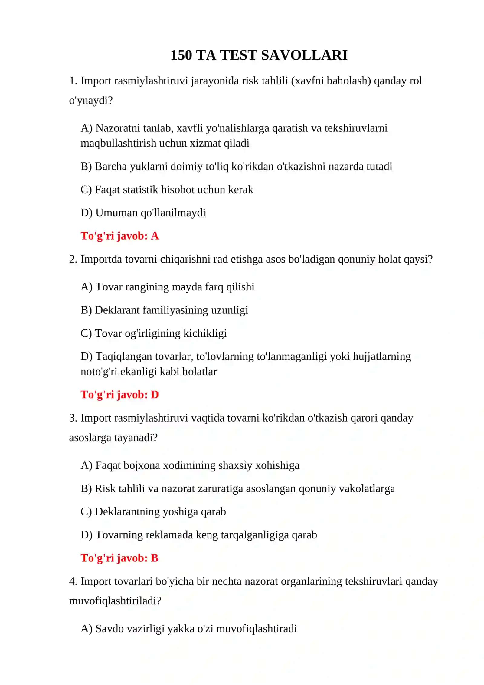 IMPORT DEKLARATSIYASI TESTLARI 3