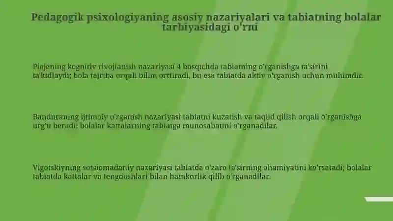 Pedagog psixologlarning bola tarbiyasida tabiatning ahamiyati haqidagi talimoti 3