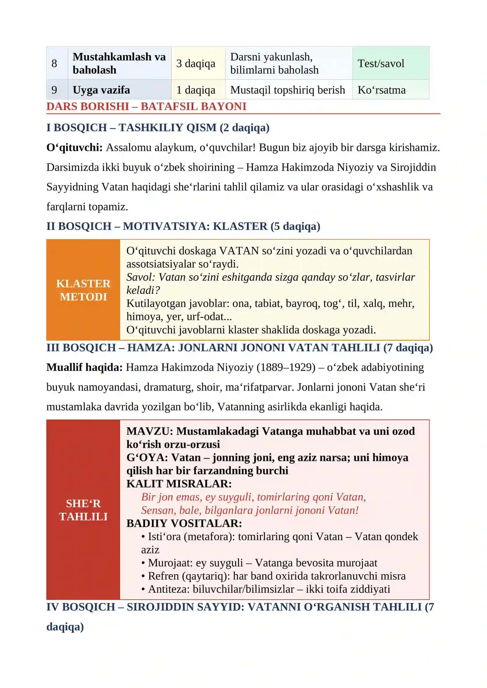 Hamza: “Jonlarni jononi Vatan” va Sirojiddin Sayyid: “Vatanni o‘rganish” – Tahlil. Solishtirish 3