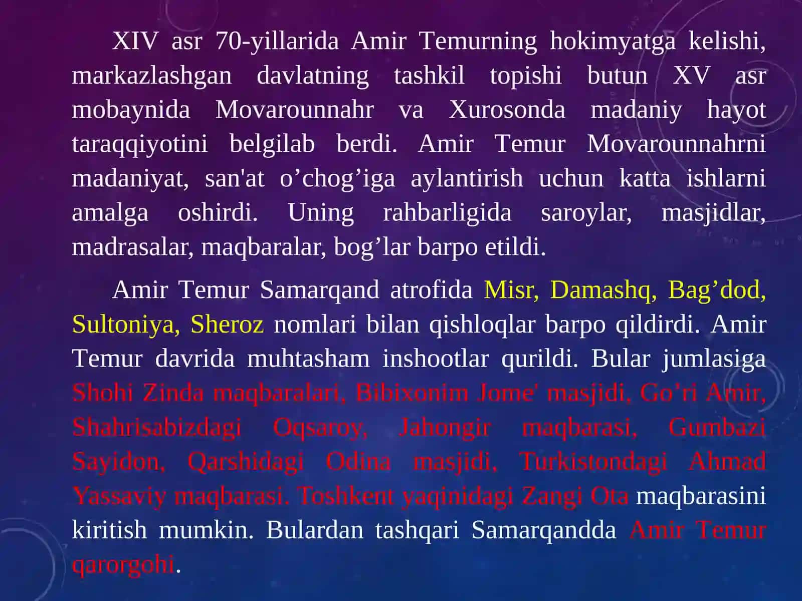 Mavarounnahr Temuriylar davri tarixiy-arxitektura viyodgorliklari 3
