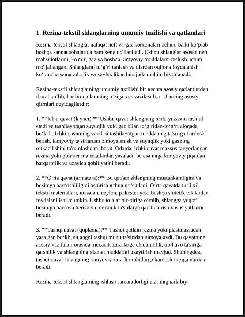 NEFT GAZ KORXONALARI UCHUN REZINA TEKSTIL SHLANGLAR TURLARI VA KONSTRUKSIYALARI 3