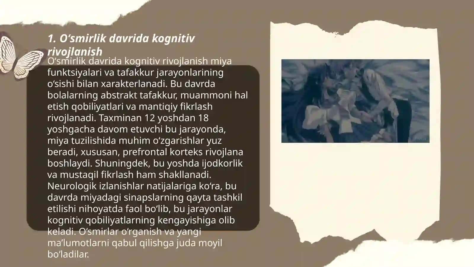 О‘smirlik va ilk о‘spirinlik yoshi davrlarida psixik rivojlanish xususiyatlari. Yetuklik davri psixologiyasi. Gerontopsixologiya 3