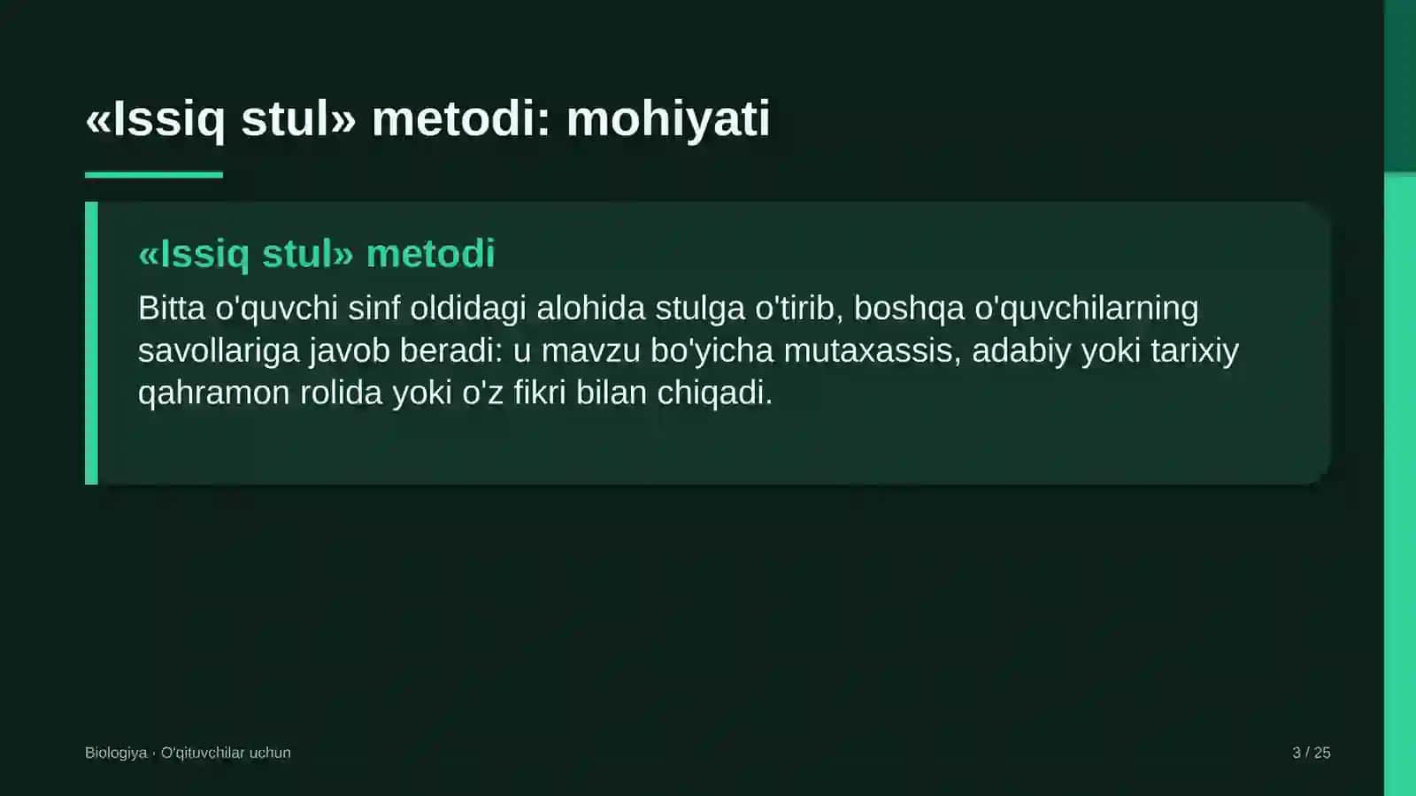 biologiya darslarida issiq stul metodidan foydalanish 8083 3