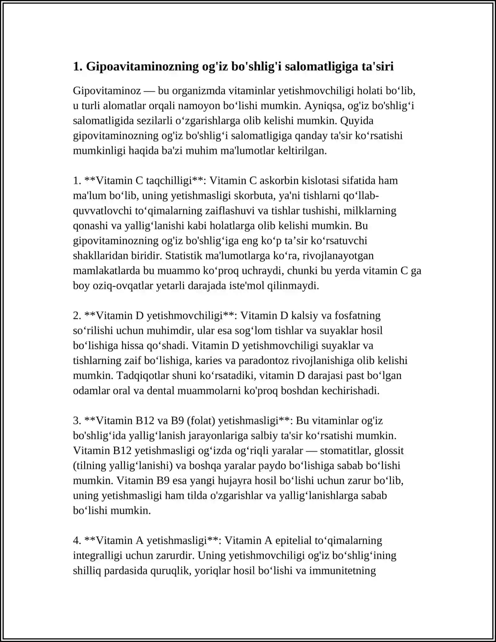 Gipoavitaminozning og'iz bo'shlig'i salomatligiga ta'siri 3