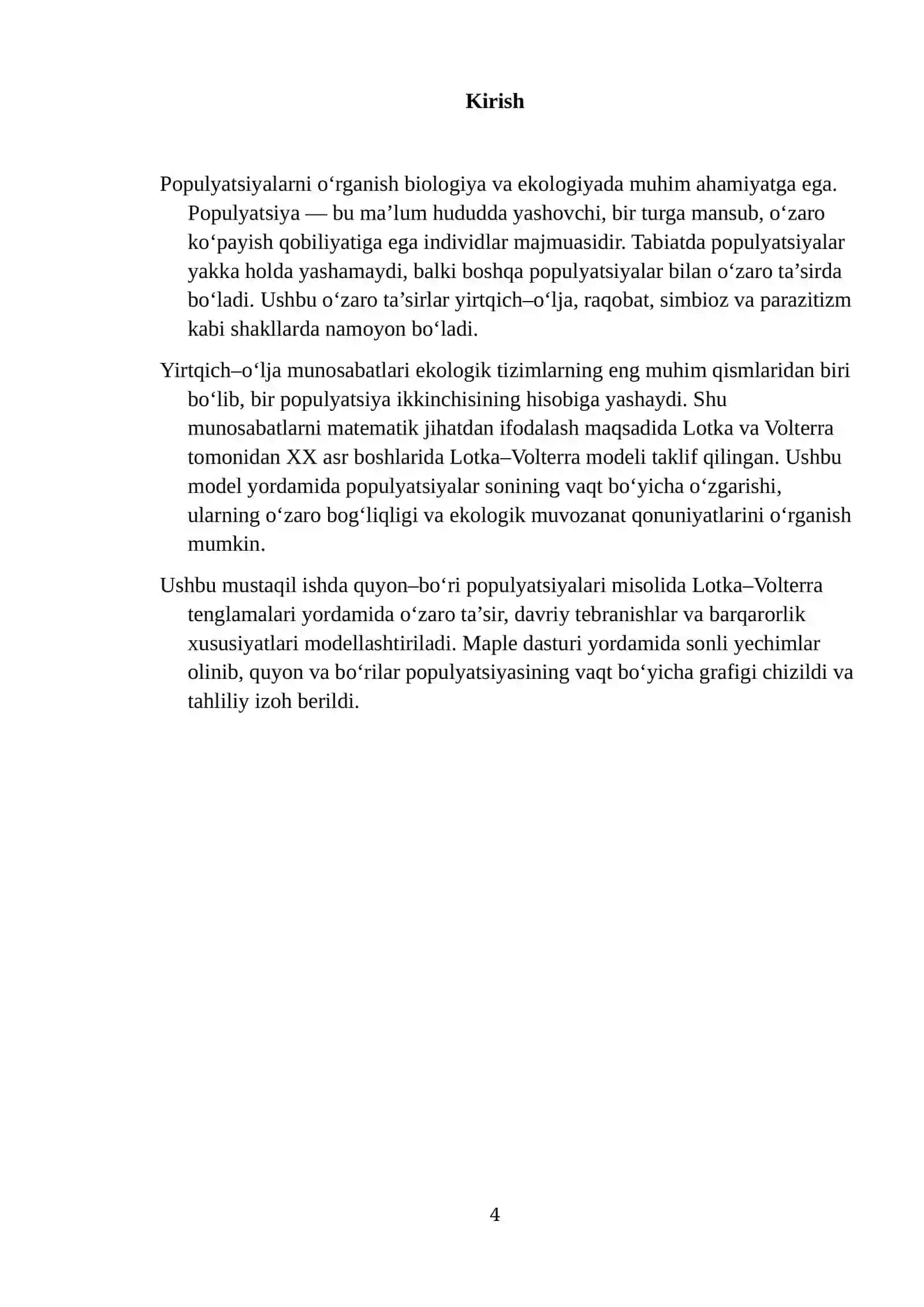 O'zaro ta'sir ko'rsatuvchi populyatsiyalar sonini modellashtirish 3