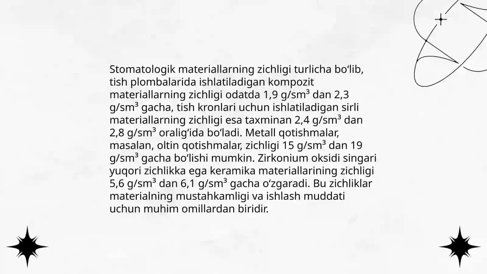 Stomatologik materiallarning fizik-mexanik xossalari. Tishning zichligini aniqlash. Sun'iy tishlarni tayyorlashda ishlatiladigan materiallarning_mexanık xossalari 3