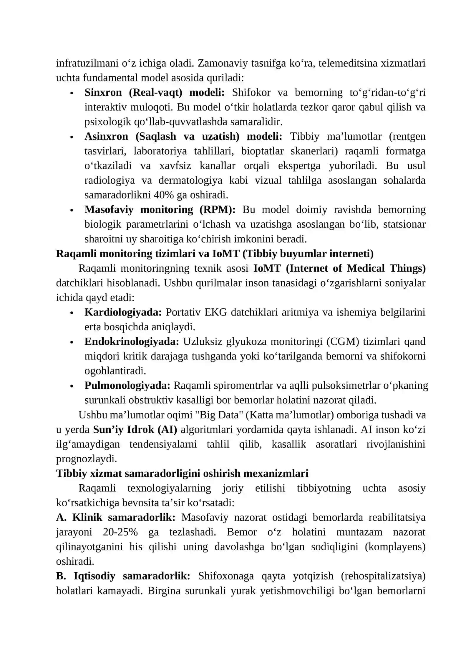 TELEMEDITSINA VA RAQAMLI MONITORING YORDAMIDA TIBBIY XIZMAT SAMARADORLIGINI OSHIRISH 3