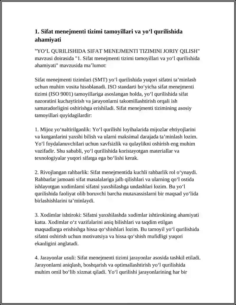 YO‘L QURILISHIDA SIFAT MENEJMENTI TIZIMINI JORIY QILISH 3