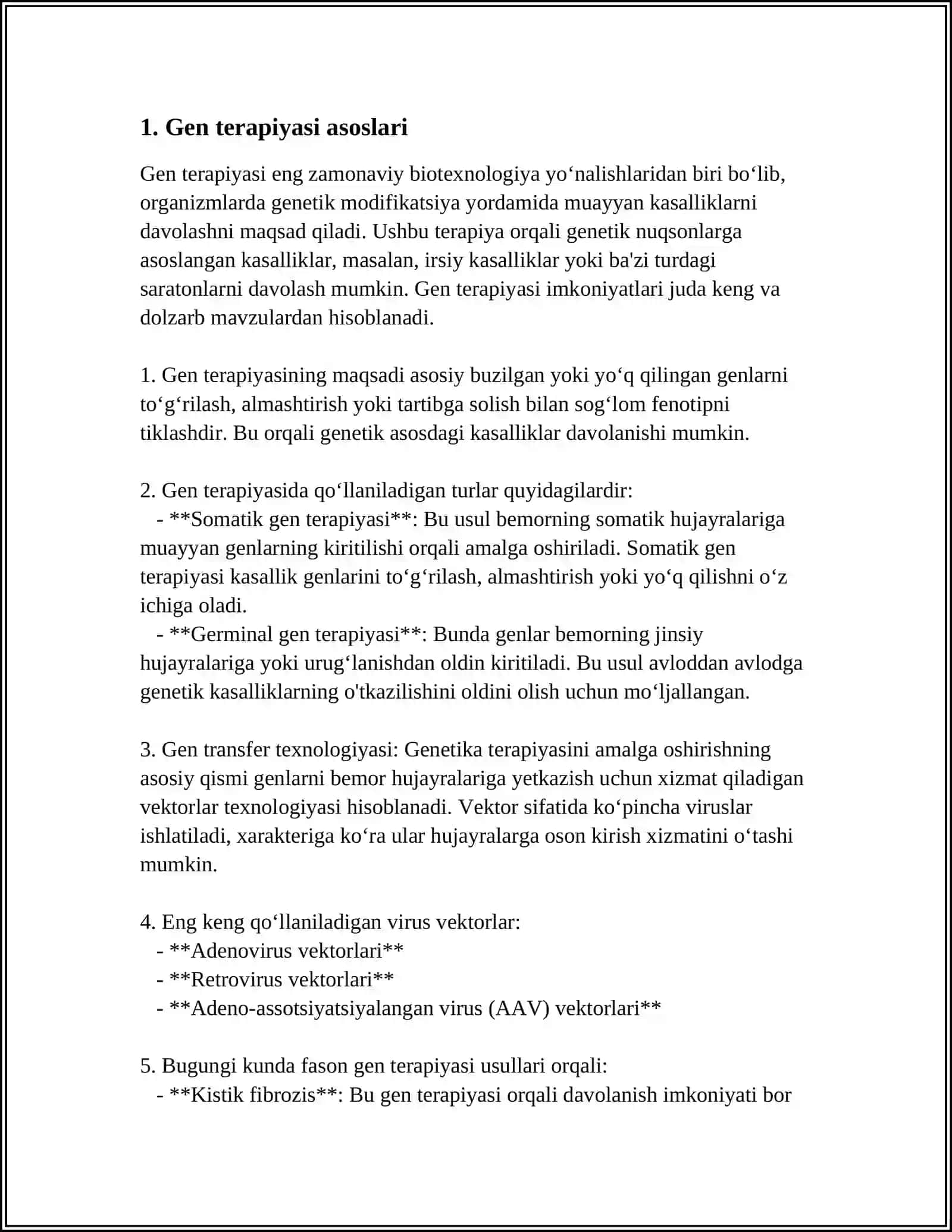 GEN TERAPIYASI: OʻZGARTIRILGAN GENLARNING QOʻLLANILISHI 3