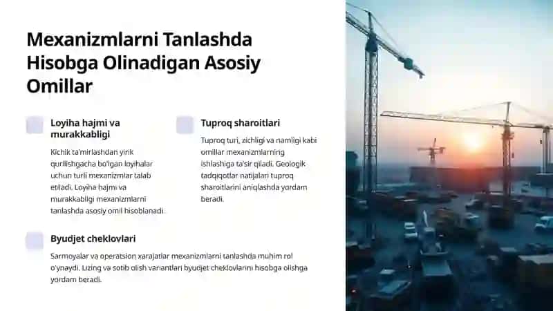Yo'l Bo'yini Qurilishida Yetakchi Mexanizmlarni Tanlash Asoslari 3