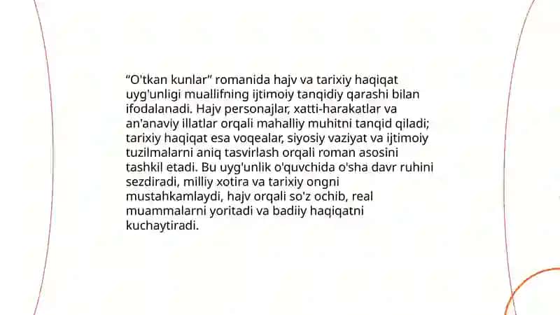 "O'tkan kunlar" romanida hajv va tarixiy haqiqat uyg'unligi tahlili 3