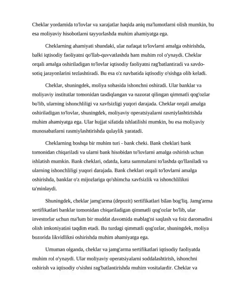 Cheklar, Jamg'arma (Depozit) Sertifikatlari, Tovar Tasarrufidagi Qimmatli Qog'ozlar 3