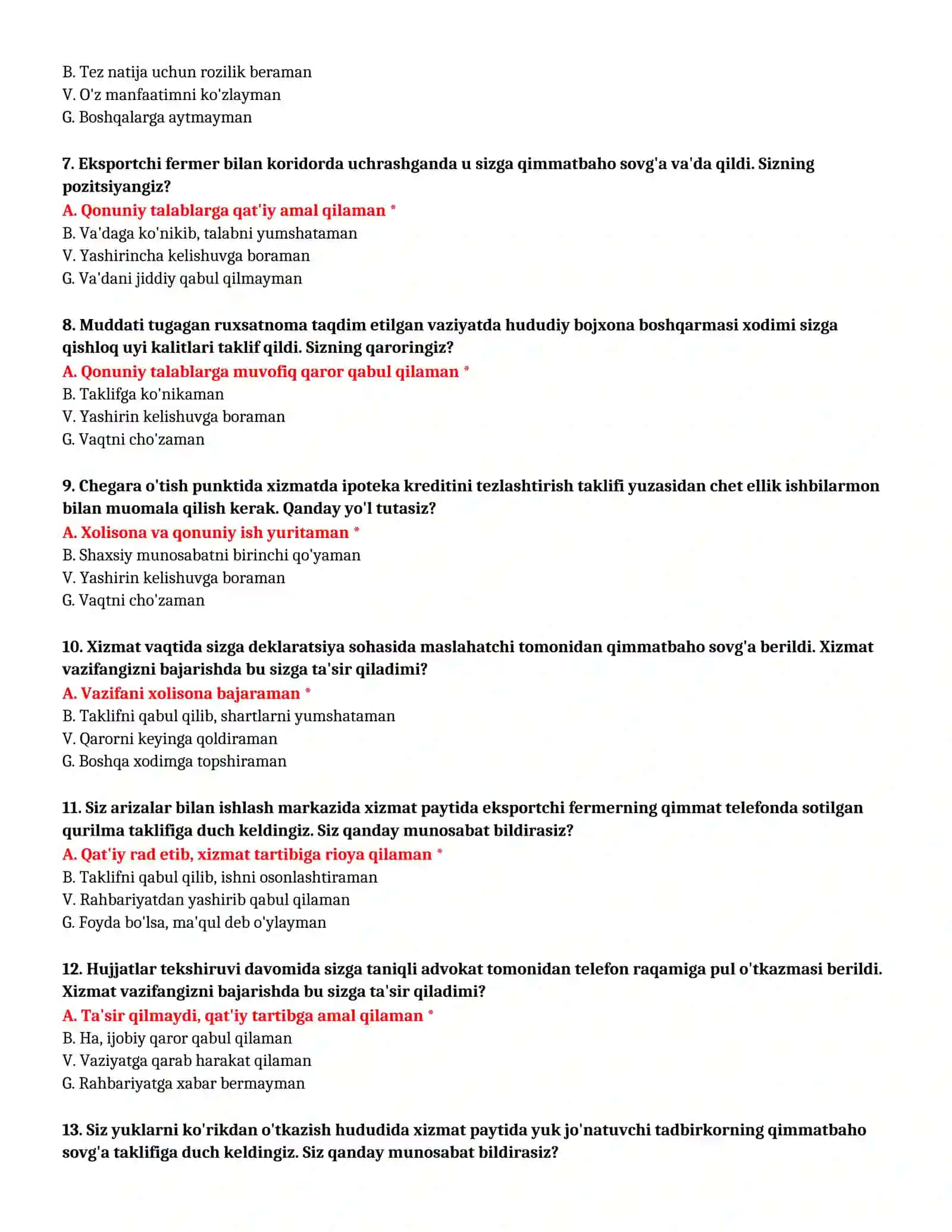 BOJXONA AKADEMIYASI - SUHBAT TESTLARI (№ 23) 3
