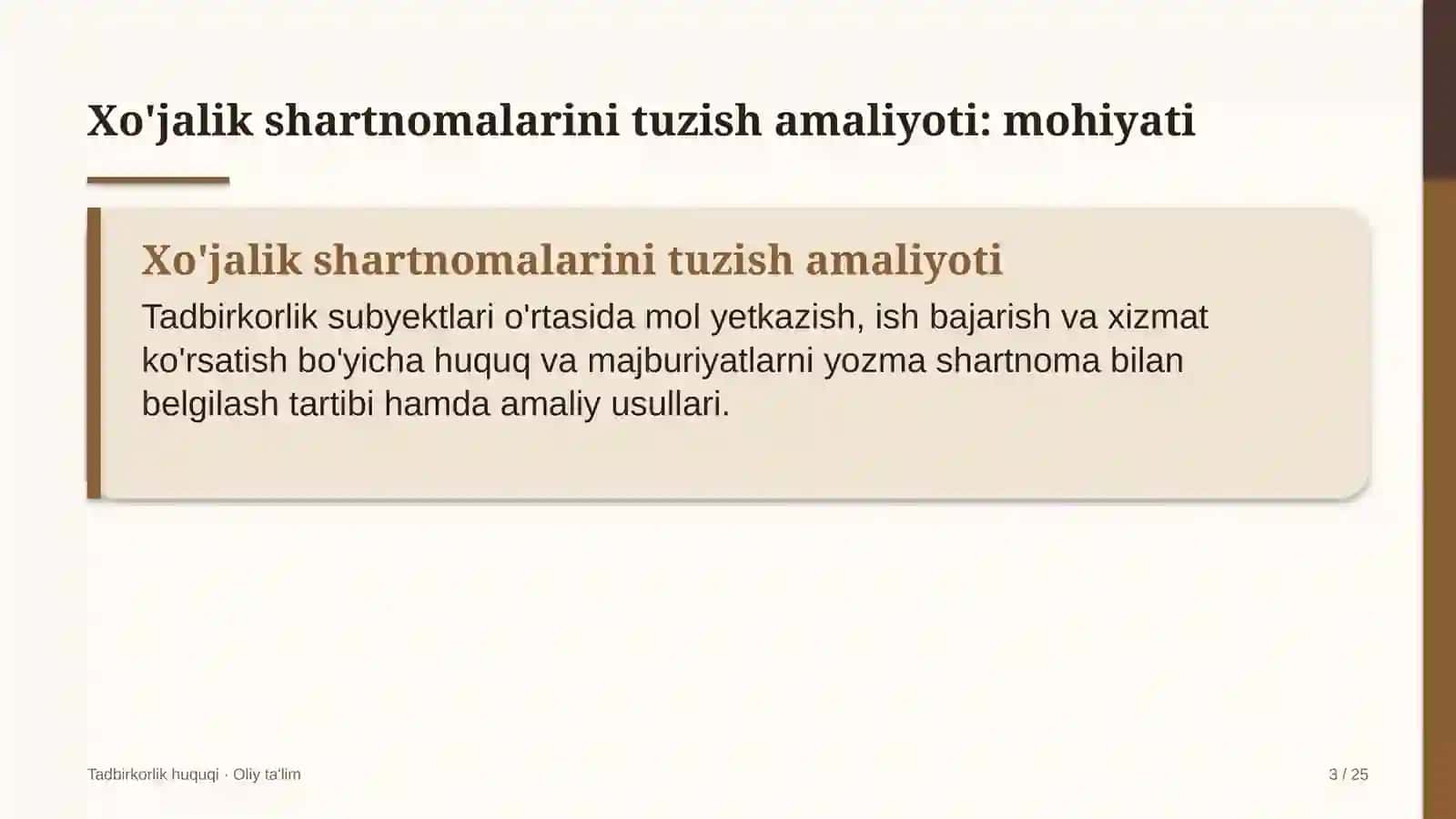 mebel salonlarida xo'jalik shartnomalarini tuzish amaliyoti 3101 3