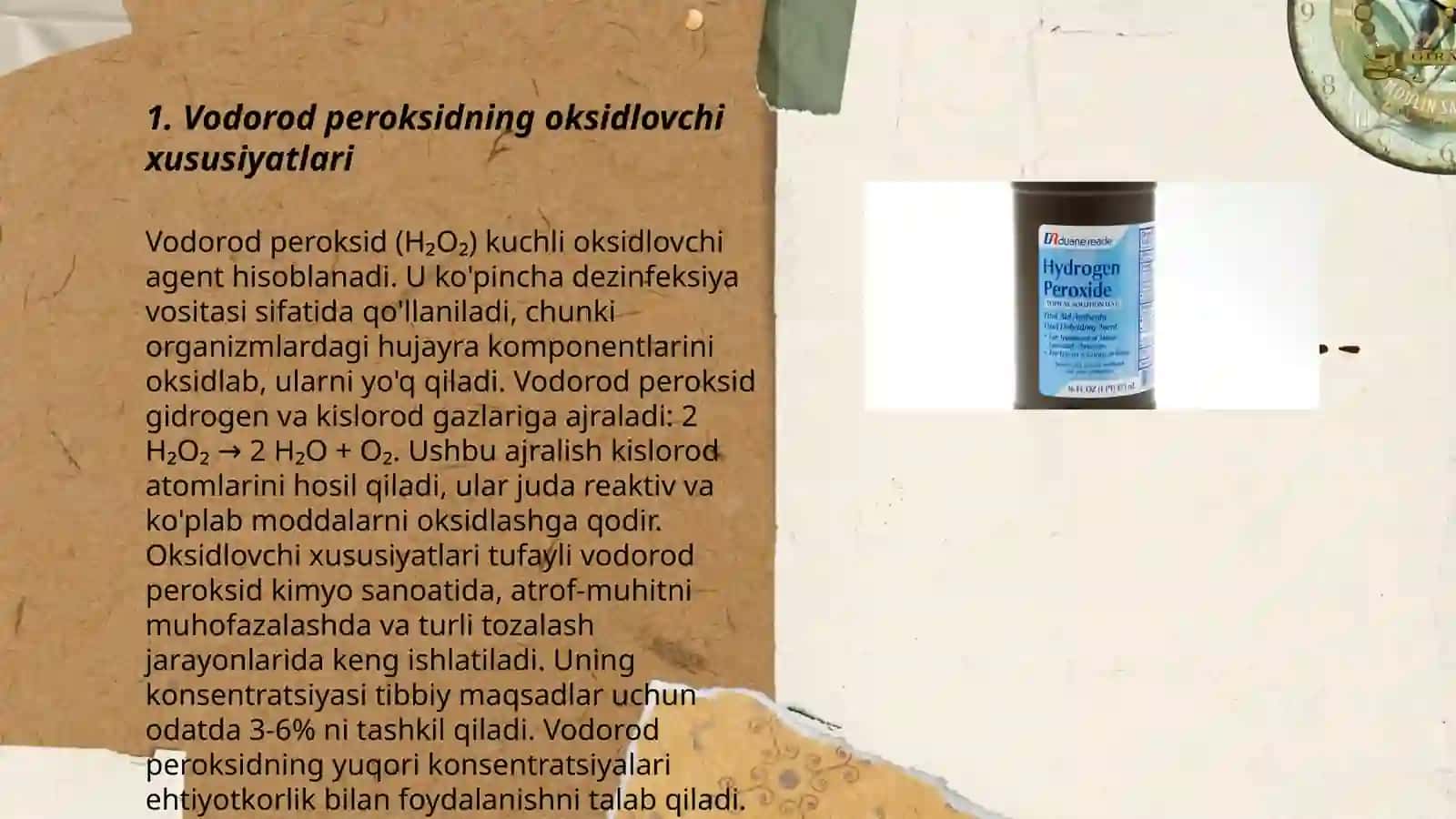 Vodorod peroksid ham oksidlovchi ham qaytaruvchi sifatida 3